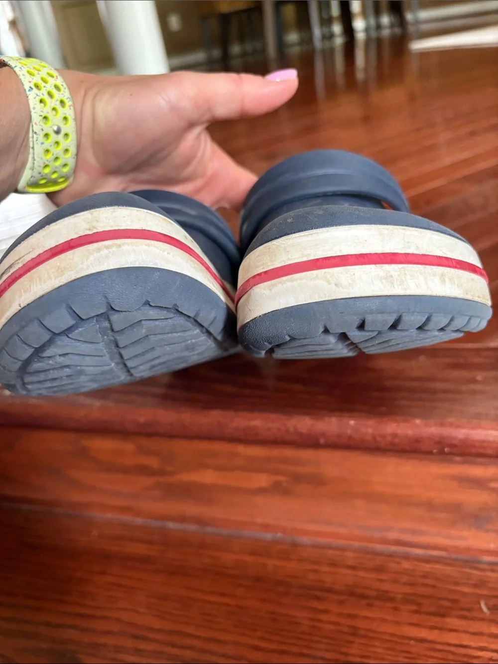 CROCS Kids Navy Clogs with Red and White Trim